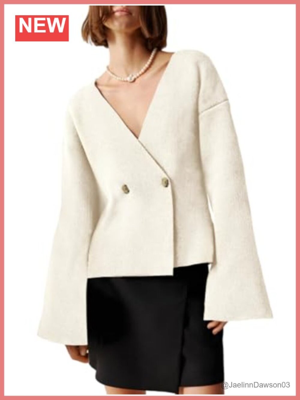 Womens V Neck Bell Sleeve Cardigan Sweater Blazer